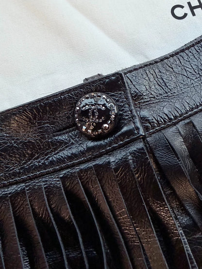 Chanel 22C Black Fringe Lambskin Skirt