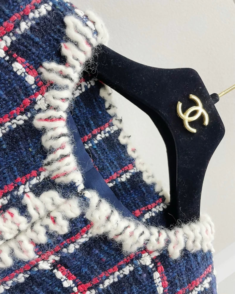 Chanel 19 red, blue and white tweed jacket