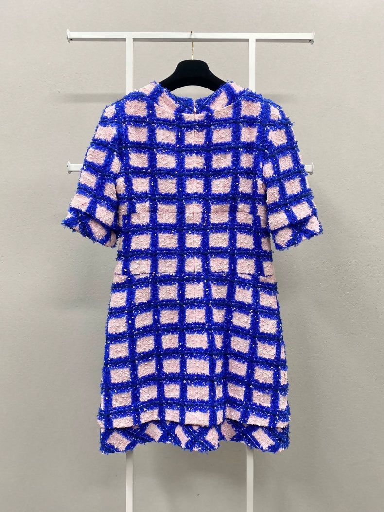 Chanel 18S pink and blue tweed dress