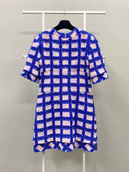 Chanel 18S pink and blue tweed dress