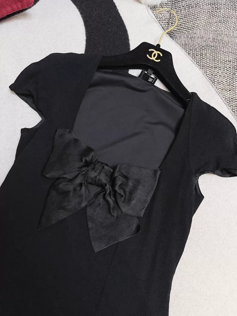 Chanel 23s black bow-tie top