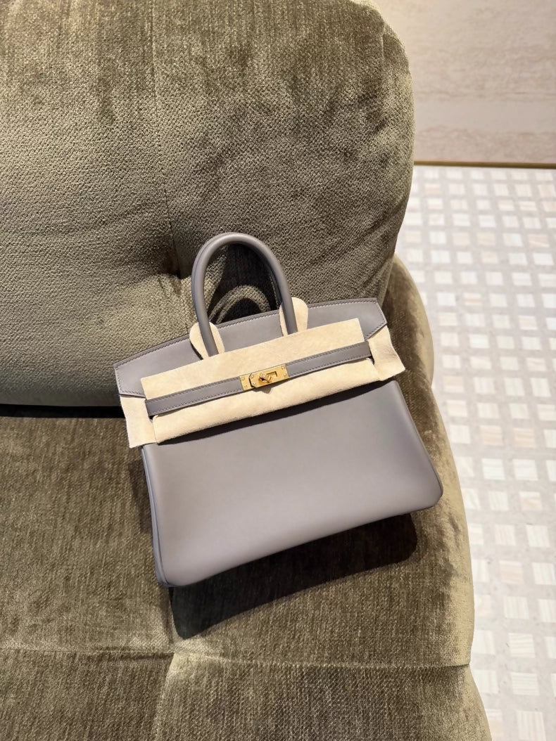 Hermes Birkin 25 8F Gris Etain Swift leather with Gold hardware