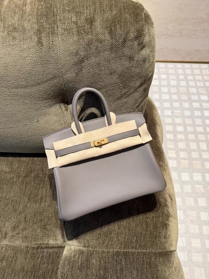 Hermes Birkin 25 8F Gris Etain Swift leather with Gold hardware