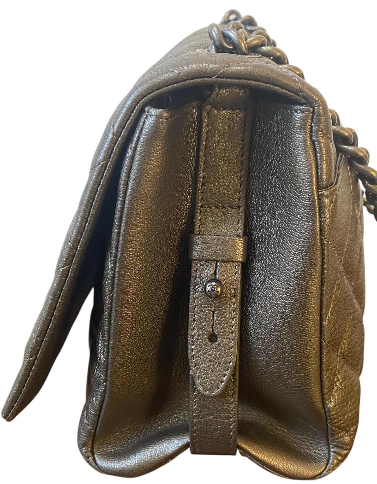 Chanel City Rock Large Dark Grey Metallic Quilted Goatskin Flap Bag