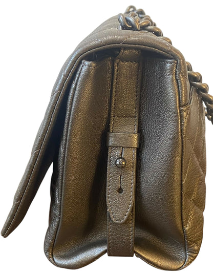 Chanel City Rock Large Dark Grey Metallic Quilted Goatskin Flap Bag