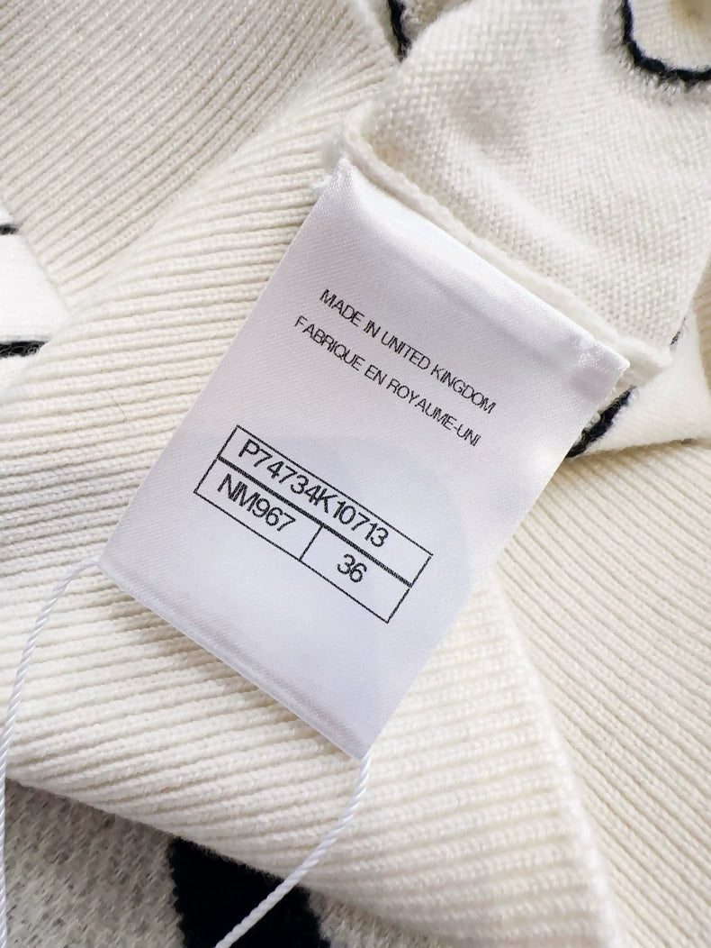 Chanel 23p white and black Striped Cashmere Sweater