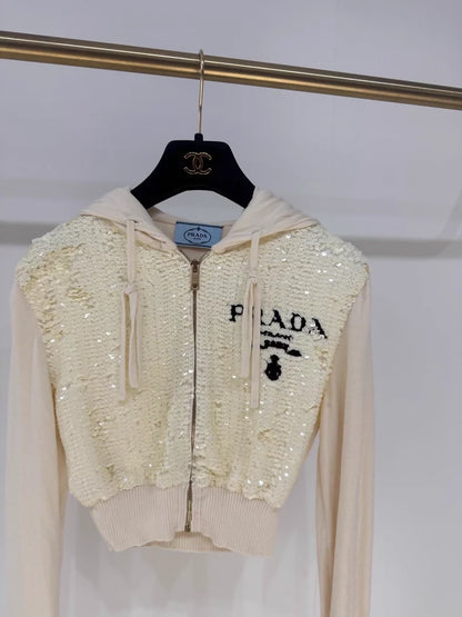 Prada beige sequined cardigan