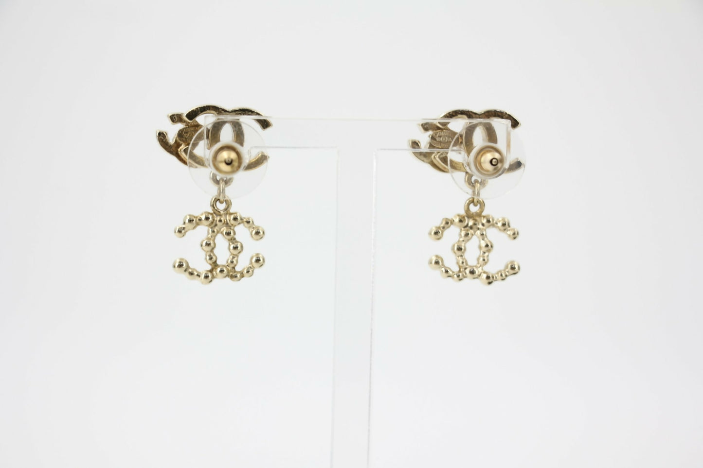 Chanel Vintage 10A Rhinestone Metal Triple CC Stud Earrings