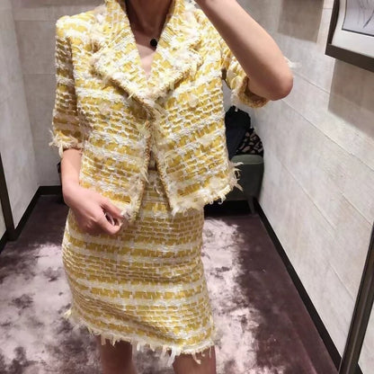 Chanel 18s m yellow tweed jacket