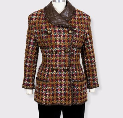 Chanel 1992 Spring/Summer Vintage Brown Tweed and Leather Jacket