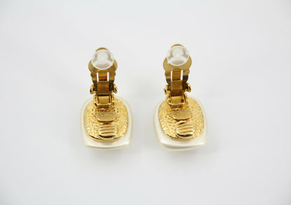 Chanel Vintage 95A Imitation Pearl Rectangular CC Clip-on Earrings