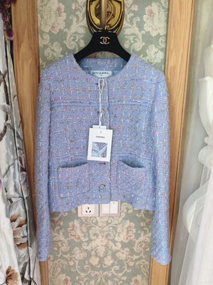Chanel 25B Stella Lou purple woven star-button jacket