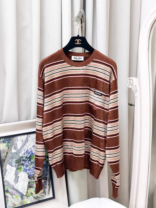 Miu Miu Spring/Summer 2026 brown striped terry cloth top