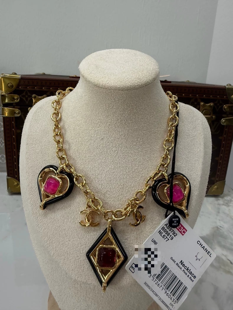 Chanel 23C Tricolor Heart Pendant Necklace