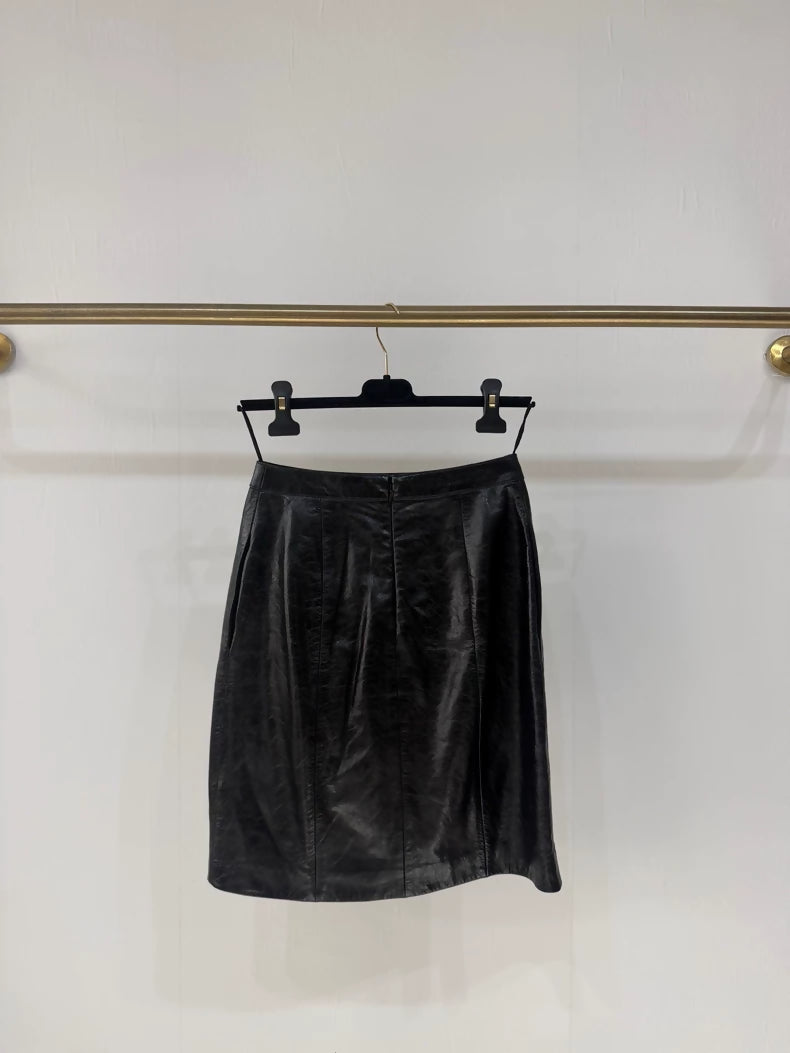 Chanel 24A black Leather Midi Skirt