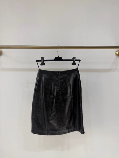 Chanel 24A black Leather Midi Skirt