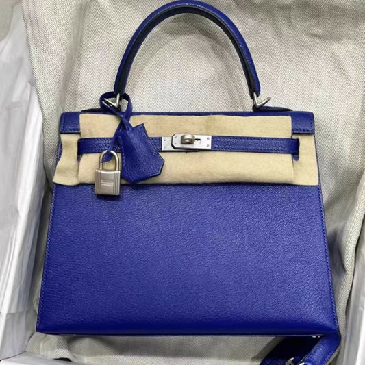 Hermès Kelly 25 Blue Electric chèvre leather with Brushed Palladium Hardware