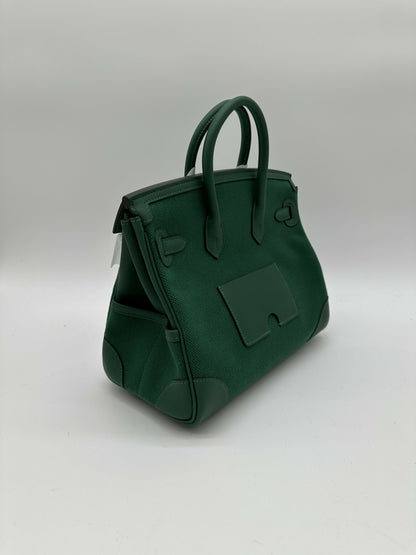 Hermes Birkin 25 Cargo Toile Goeland/Veau Swift Vert Moyen phw stamp K