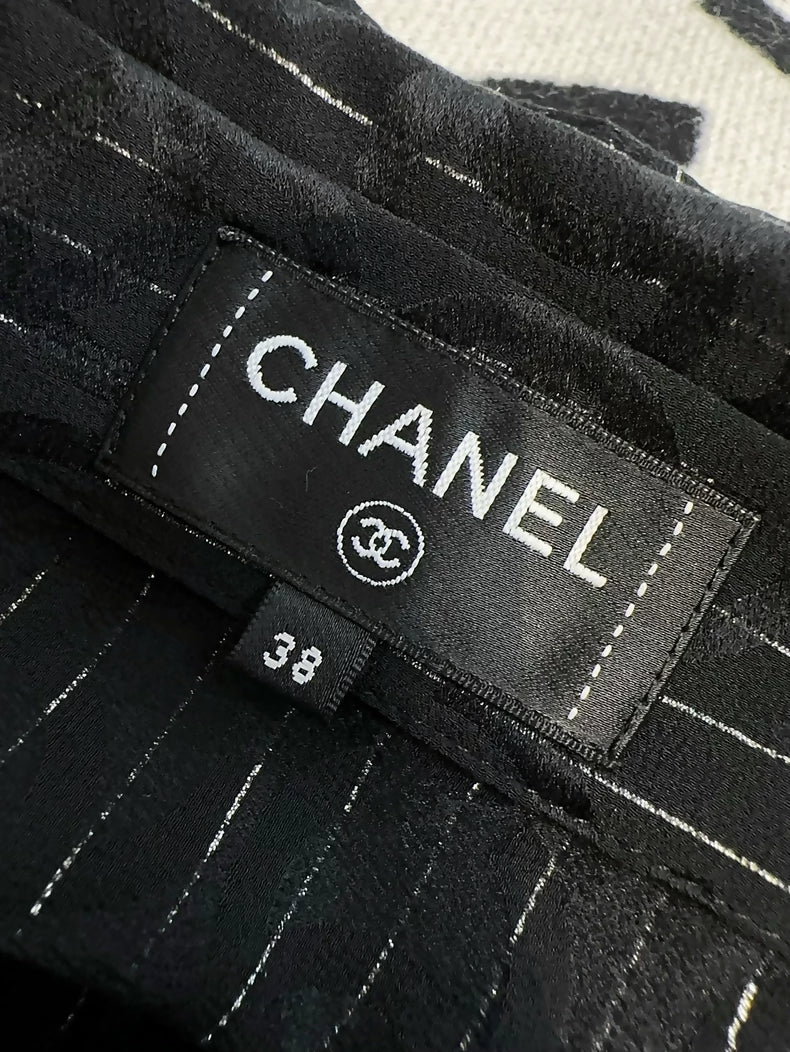 Chanel 23p Black Double C Striped Tie-Waist Shirt