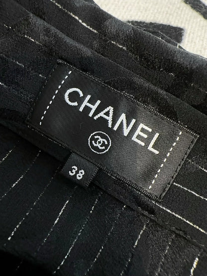 Chanel 23p Black Double C Striped Tie-Waist Shirt