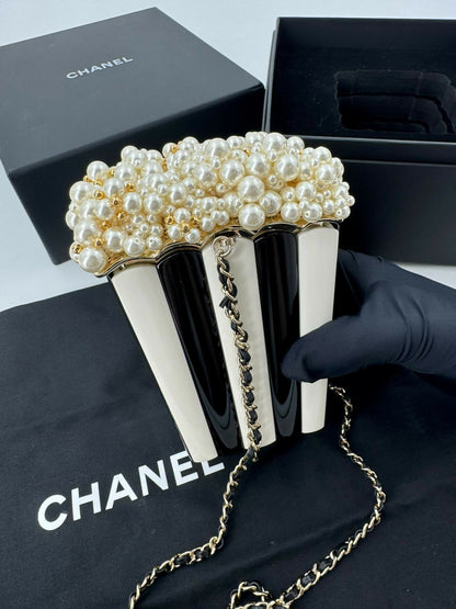 Chanel 2024 Imitation Pearl and Gold-tone Popcorn Minaudière Bag