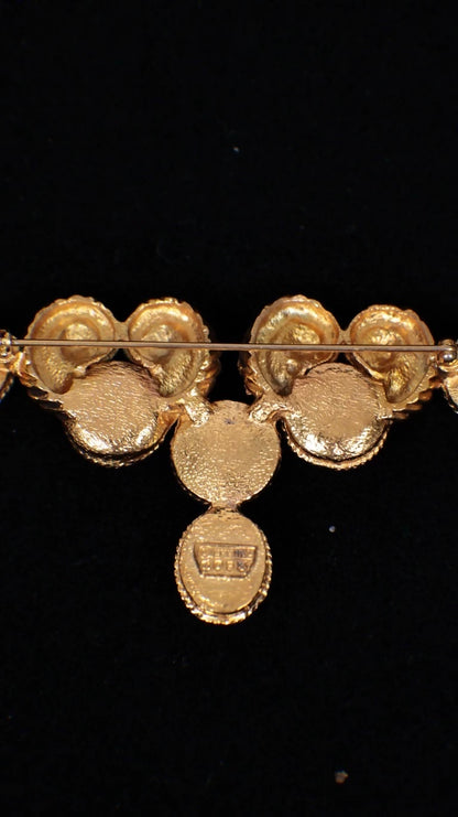 Chanel Ram's Horn Pearl Red Gold Glass Brooch