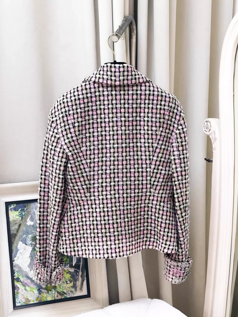 Chanel 23K pink/black/white tweed jacket