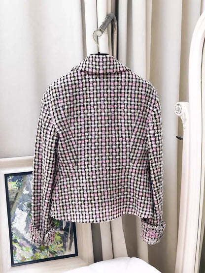 Chanel 23K pink/black/white tweed jacket