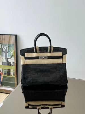 Hermes Birkin 25 Black and Silver Matte Alligator Palladium hardware