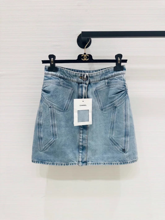 Chanel 25k blue denim skirt with a bow