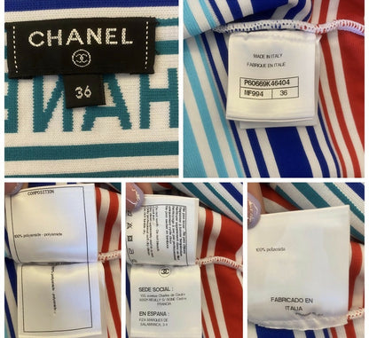 Chanel 19P Sand by the Sea Multicolor Stripe Crop Top Skirt Set FR 36