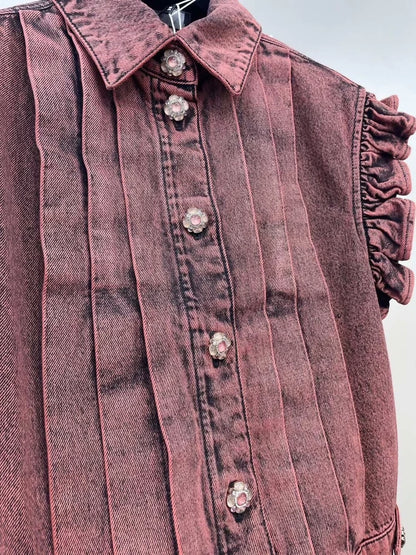 Chanel 24A lace-sleeved denim vest