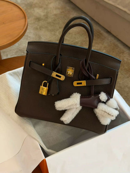 Hermès Birkin 25 Ébène / Ebony Barénia Faubourg / Saddle Leather with Gold Hardware G Stamp