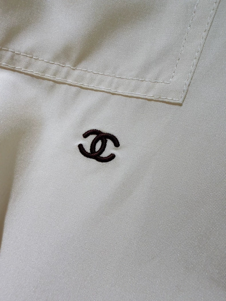 Chanel 23P Cream Yellow Logo Embroidered Single Pocket Shirt