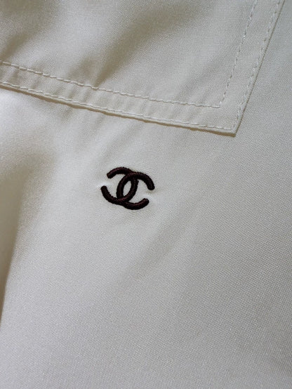 Chanel 23P Cream Yellow Logo Embroidered Single Pocket Shirt
