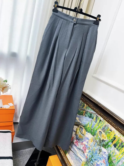 Chanel 22c grey oversized pleated suit trousers,