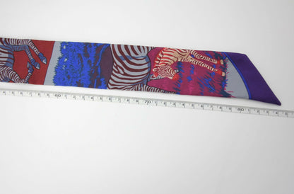 Hermès 100% Silk Bordeaux Violet Les Zébres Twilly Scarf