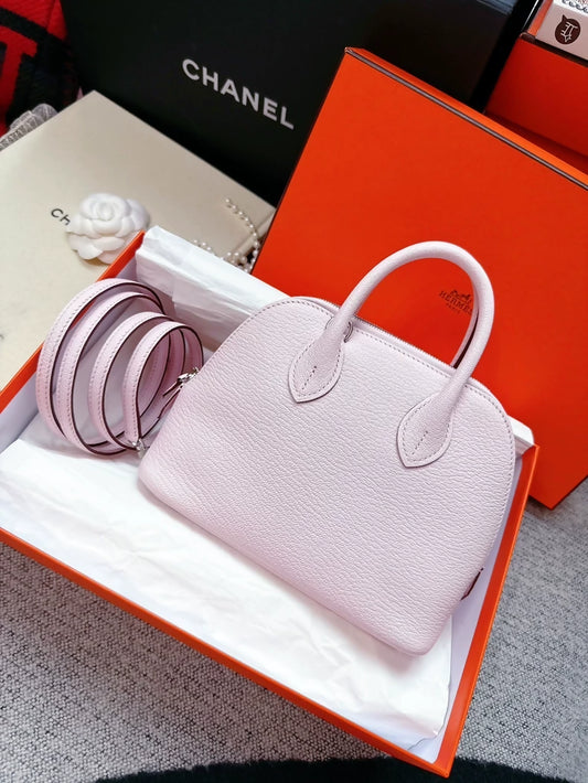 Hermes Mini bolide 3Q Sakura pink chèvre leather palladium hardware