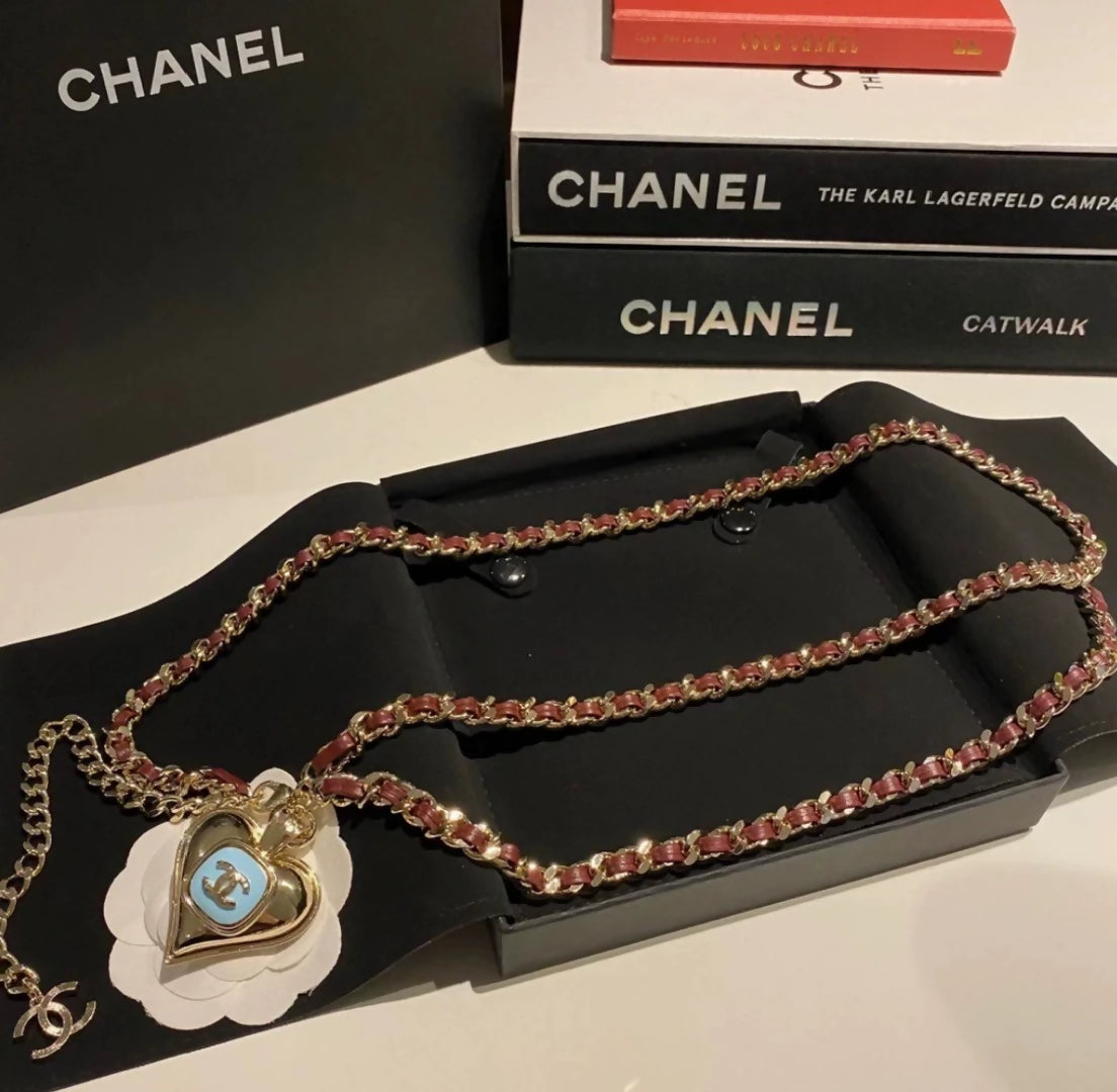Chanel 21P  heart leather chain waist belt necklace