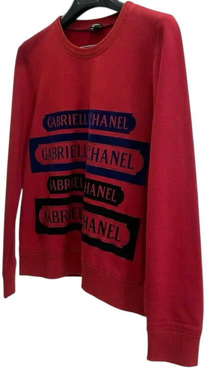 Chanel 17B Red Navy Blue Gabrielle Logo Pullover Sweater FR 46