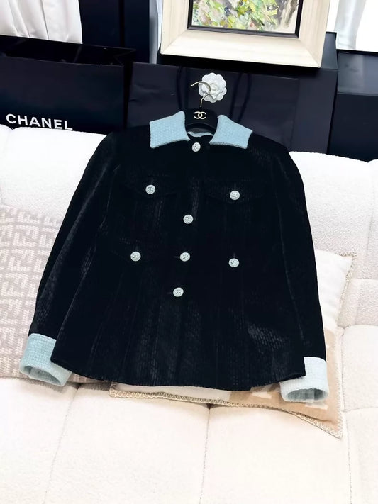 Chanel 22B black velvet & light blue jacket