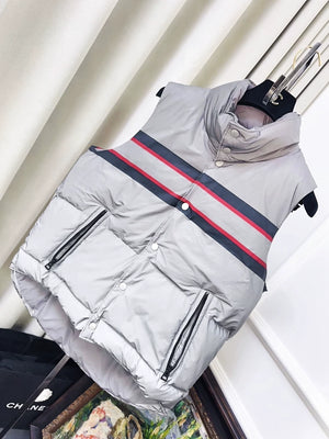 Dior Alps grey striped star reflective printed stand collar women's down vest