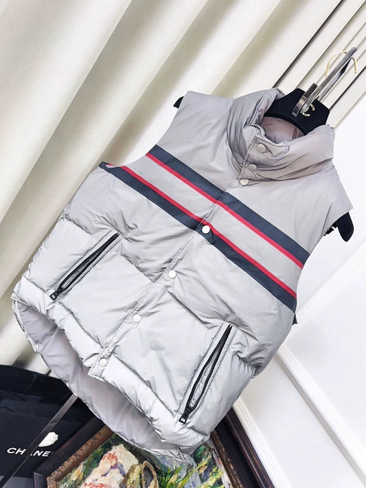 Dior Alps grey striped star reflective printed stand collar women's down vest
