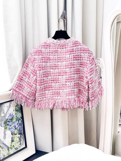 Chanel 24P Pink and White tweed jacket