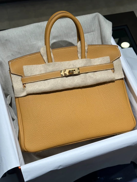 Hermes Birkin 25 Jaune Ambre Togo leather gold hardware
