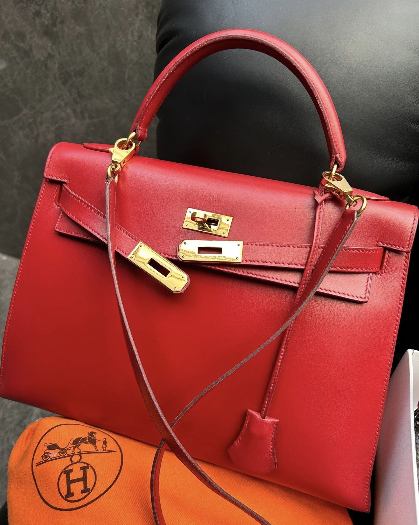 Hermes red gold Kelly 32