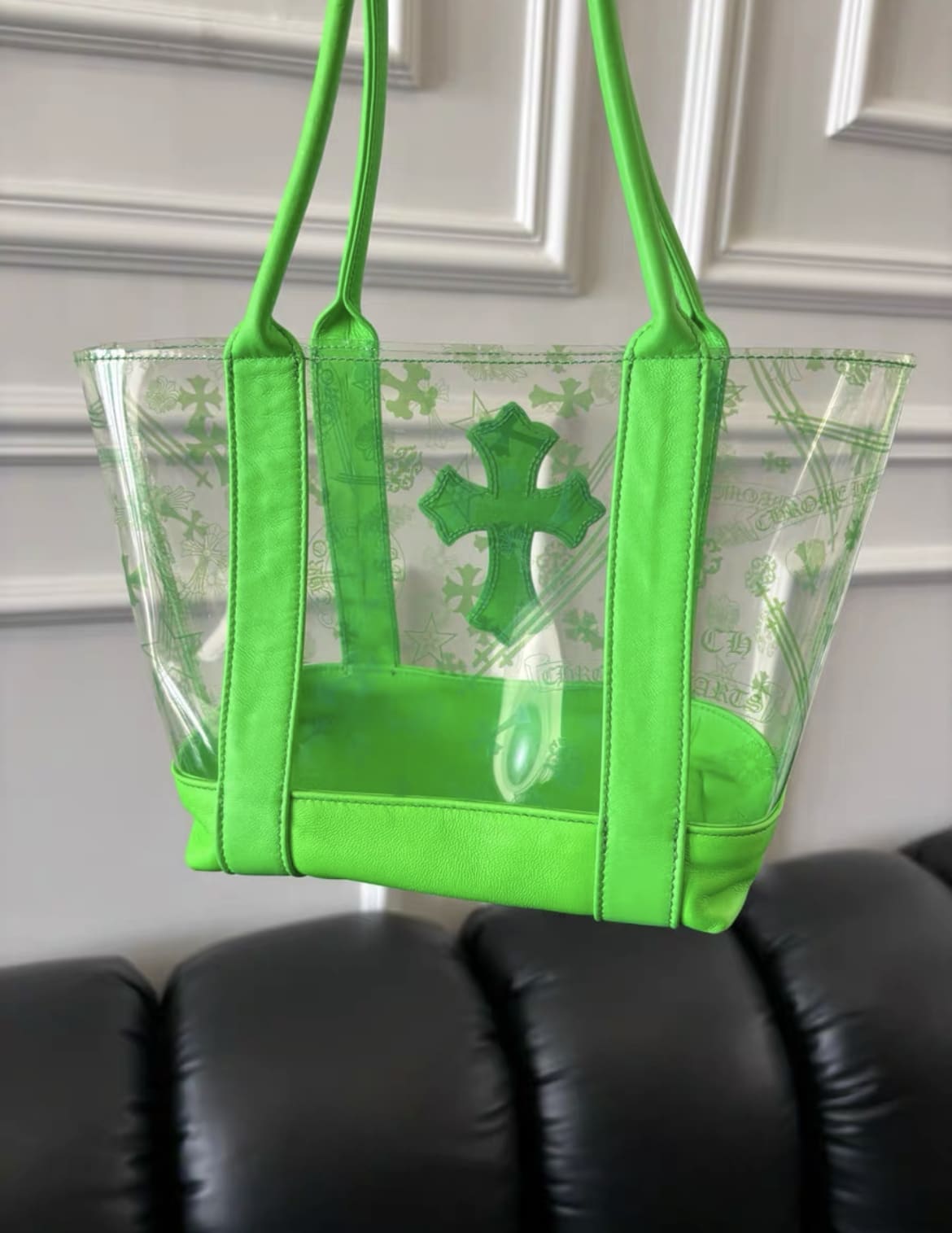 Chrome Hearts Green PVC Leather Cross Tote Bag