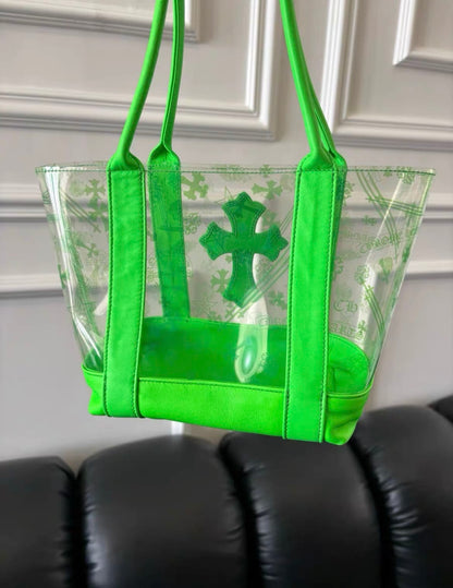 Chrome Hearts Green PVC Leather Cross Tote Bag