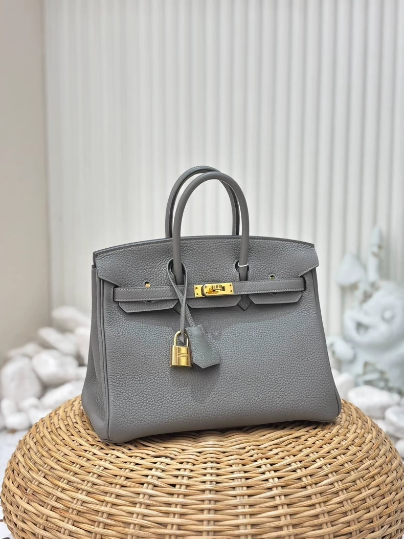 Hermes Birkin 25 Gris Etain Togo Leather Gold Hardware