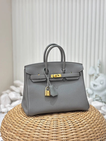 Hermes Birkin 25 Gris Etain Togo Leather Gold Hardware